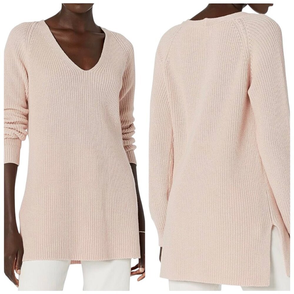 Goodthreads Vintage Pink Cotton V-Neck Tunic Sweater XXL NWT Soft Knit